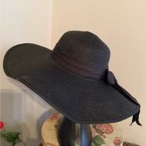 NEW Kentucky derby Tea Party Black Wide-Brimmed Hat with attached bow